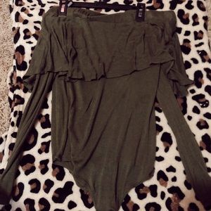 olive green off the shoulder body suit